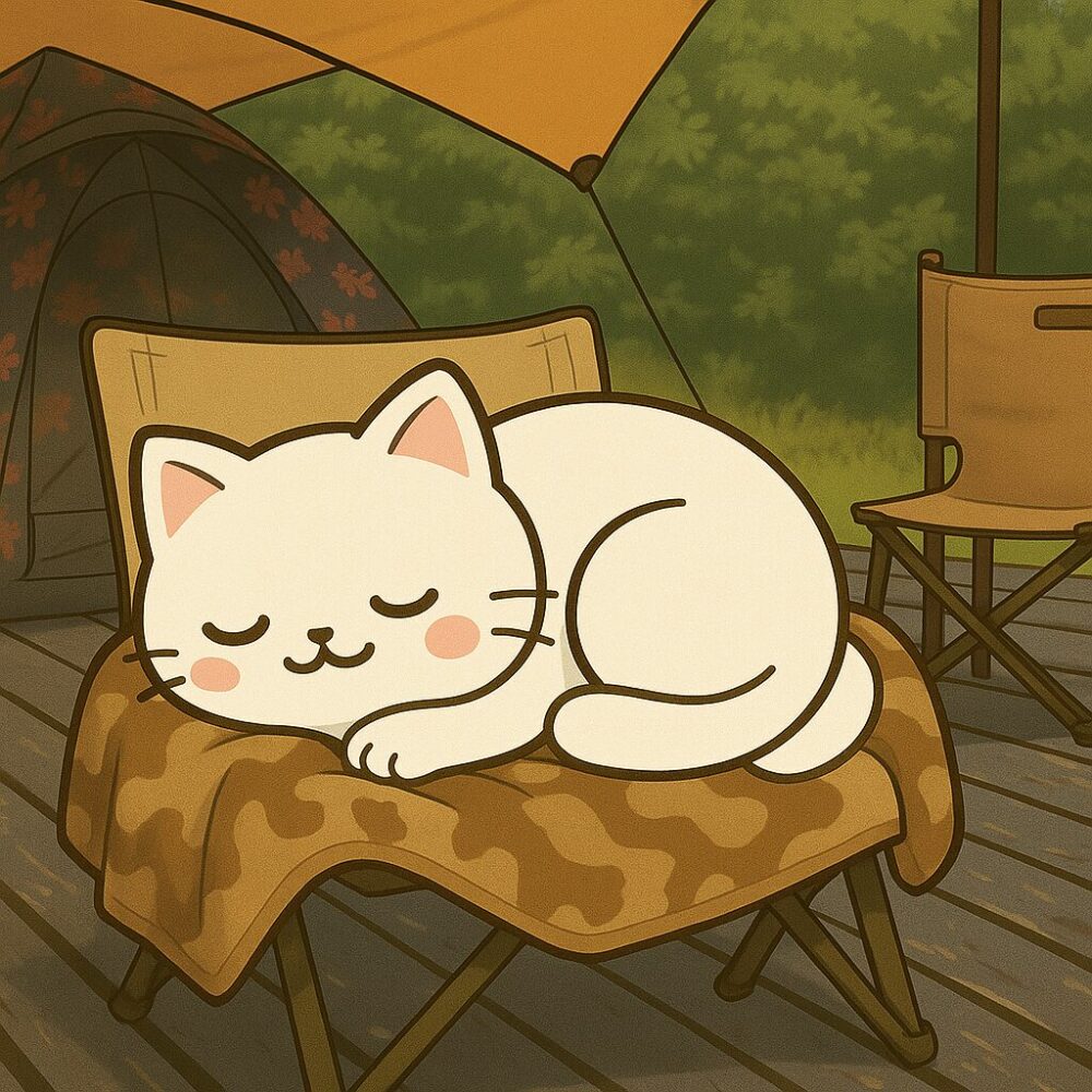 デッキサイトで眠るちううネコ