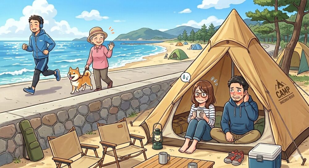 あずり浜キャンプ場イラスト(堤防編)