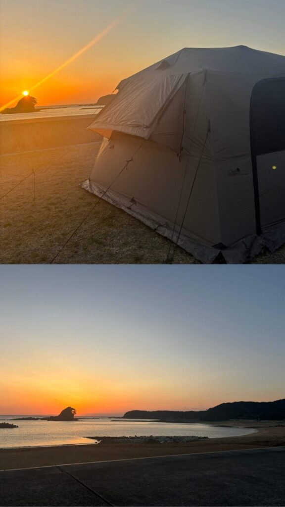 あずみキャンプ写真-テント夕日